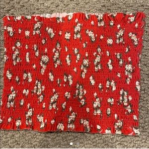 smocked red floral tube top
